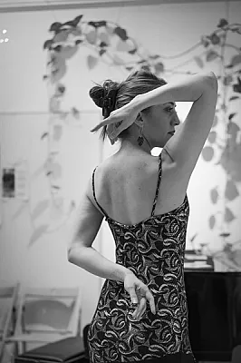 Ana with open back and arm pose